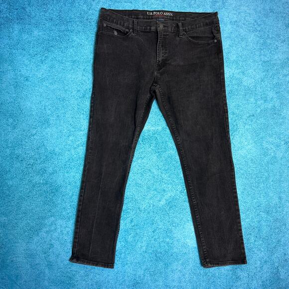US Polo Assn Men’s Black Jeans 38x30 Straight Leg Stretch Denim (Fits 38x28) - Picture 1 of 16